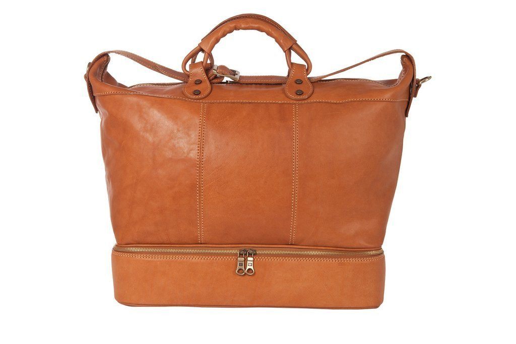 Reisetasche aus braunem Kalbsleder Frontansicht | Titus' Duffle